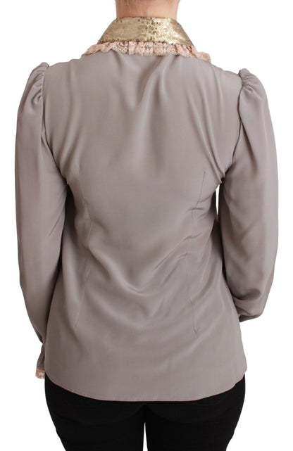 Dolce &amp; Gabbana Elegant Silkeblanding Pailletkrave Skjorte