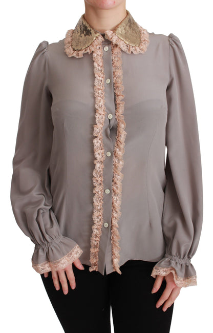 Dolce &amp; Gabbana Elegant Silkeblanding Pailletkrave Skjorte