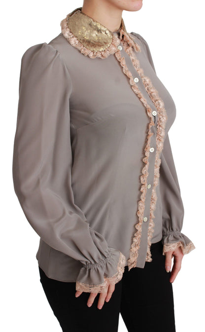 Dolce &amp; Gabbana Elegant Silkeblanding Pailletkrave Skjorte