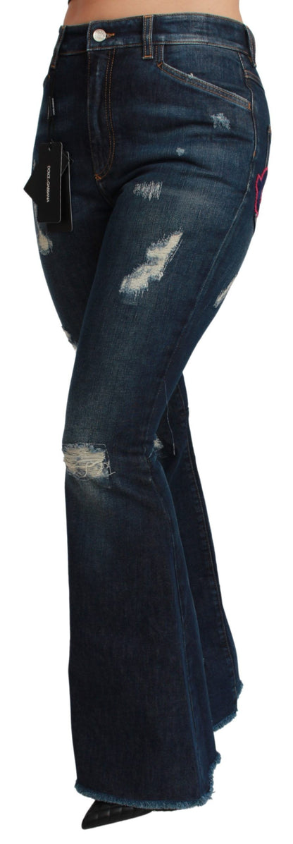 Dolce &amp; Gabbana Chic Højtaljet Flare Denim Queen Broderi