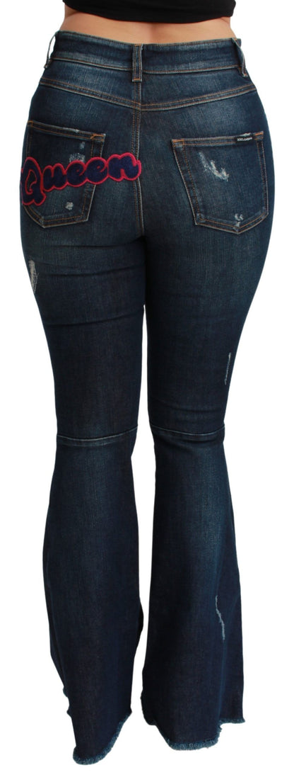 Dolce &amp; Gabbana Chic Højtaljet Flare Denim Queen Broderi