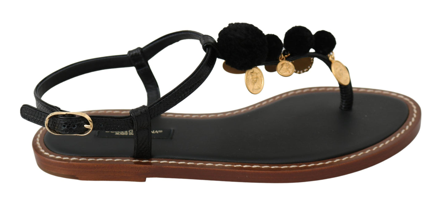 Dolce &amp; Gabbana Pom Pom Flip Flop Ankelrem Flats