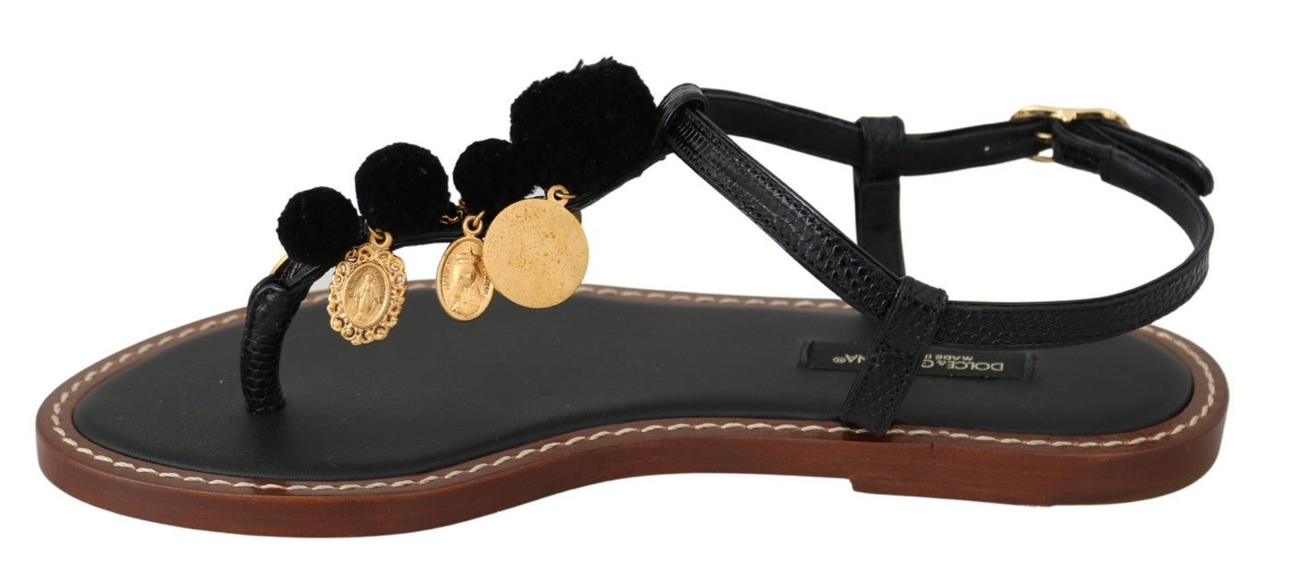 Dolce &amp; Gabbana Pom Pom Flip Flop Ankelrem Flats