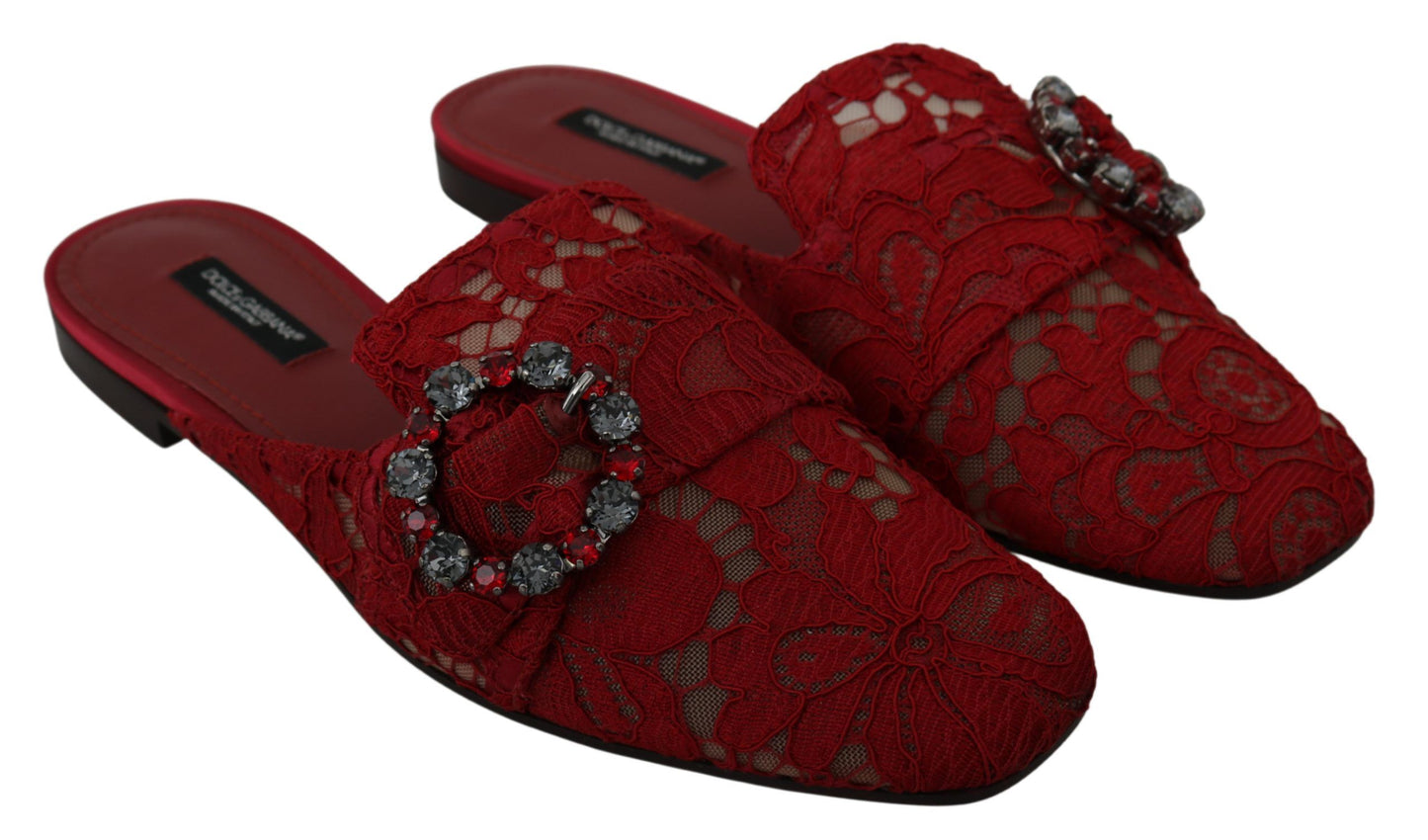 Dolce &amp; Gabbana Radiant Red Slide Flats med krystaludsmykning