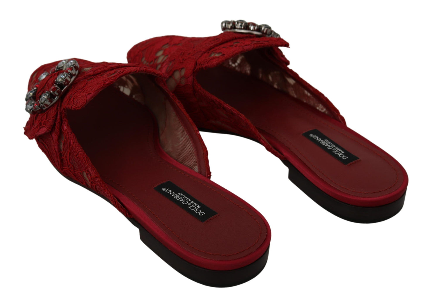 Dolce &amp; Gabbana Radiant Red Slide Flats med krystaludsmykning