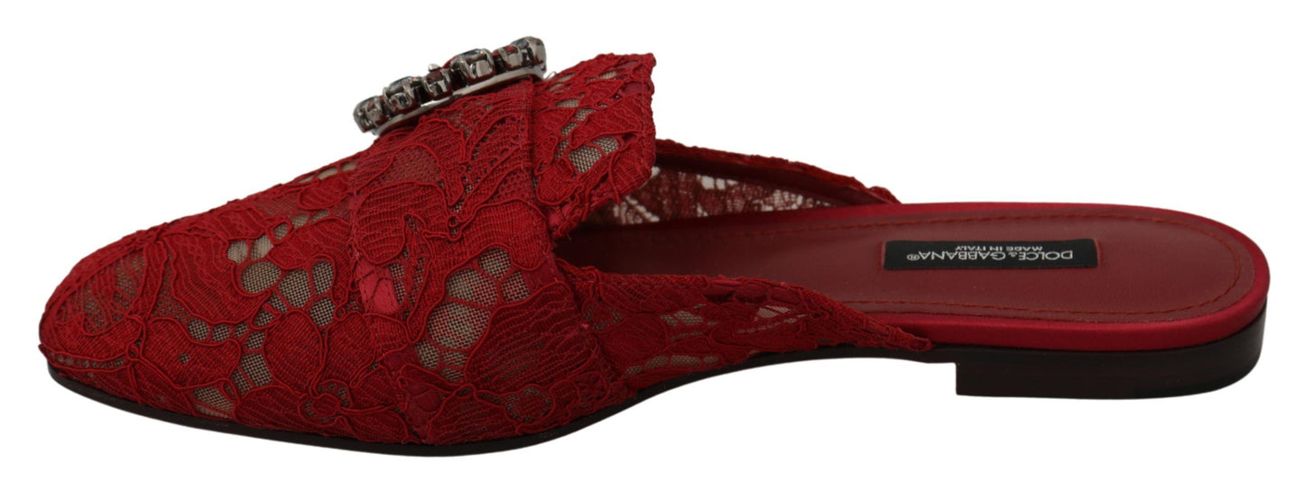 Dolce &amp; Gabbana Radiant Red Slide Flats med krystaludsmykning