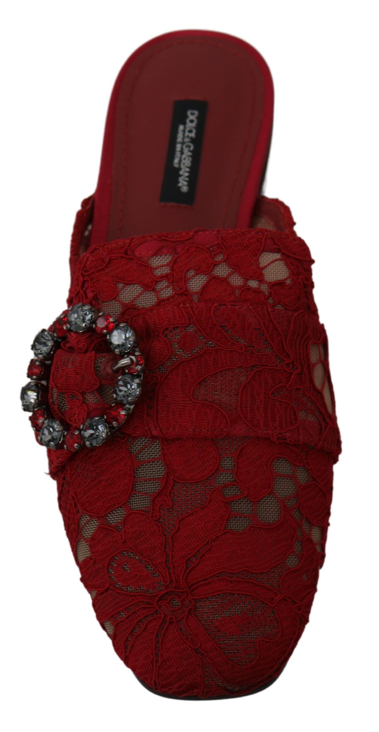 Dolce &amp; Gabbana Radiant Red Slide Flats med krystaludsmykning