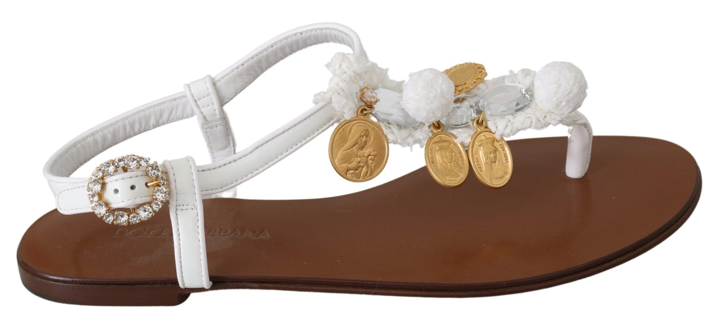 Dolce &amp; Gabbana Pom Pom Flip Flop Ankelrem Flats