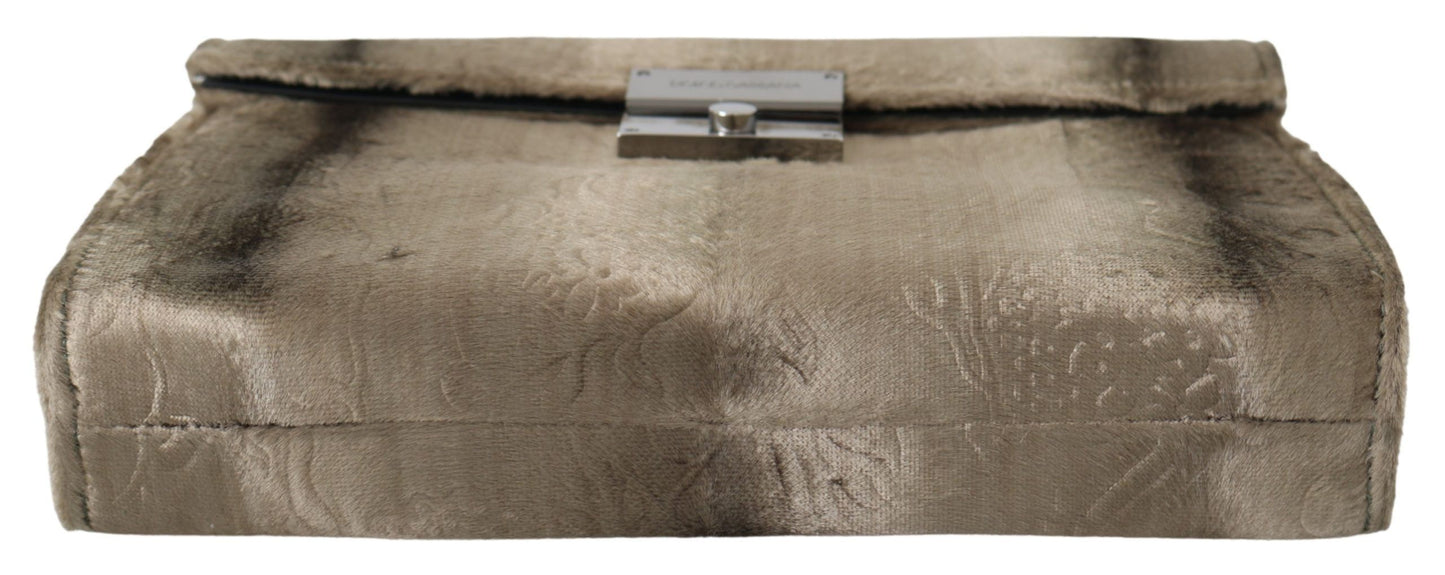 Dolce &amp; Gabbana Beige Velvet Croco-Print Læder Briefcase Clutch