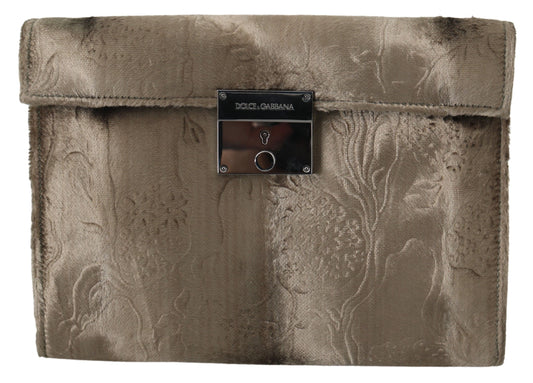 Dolce &amp; Gabbana Beige Velvet Croco-Print Læder Briefcase Clutch