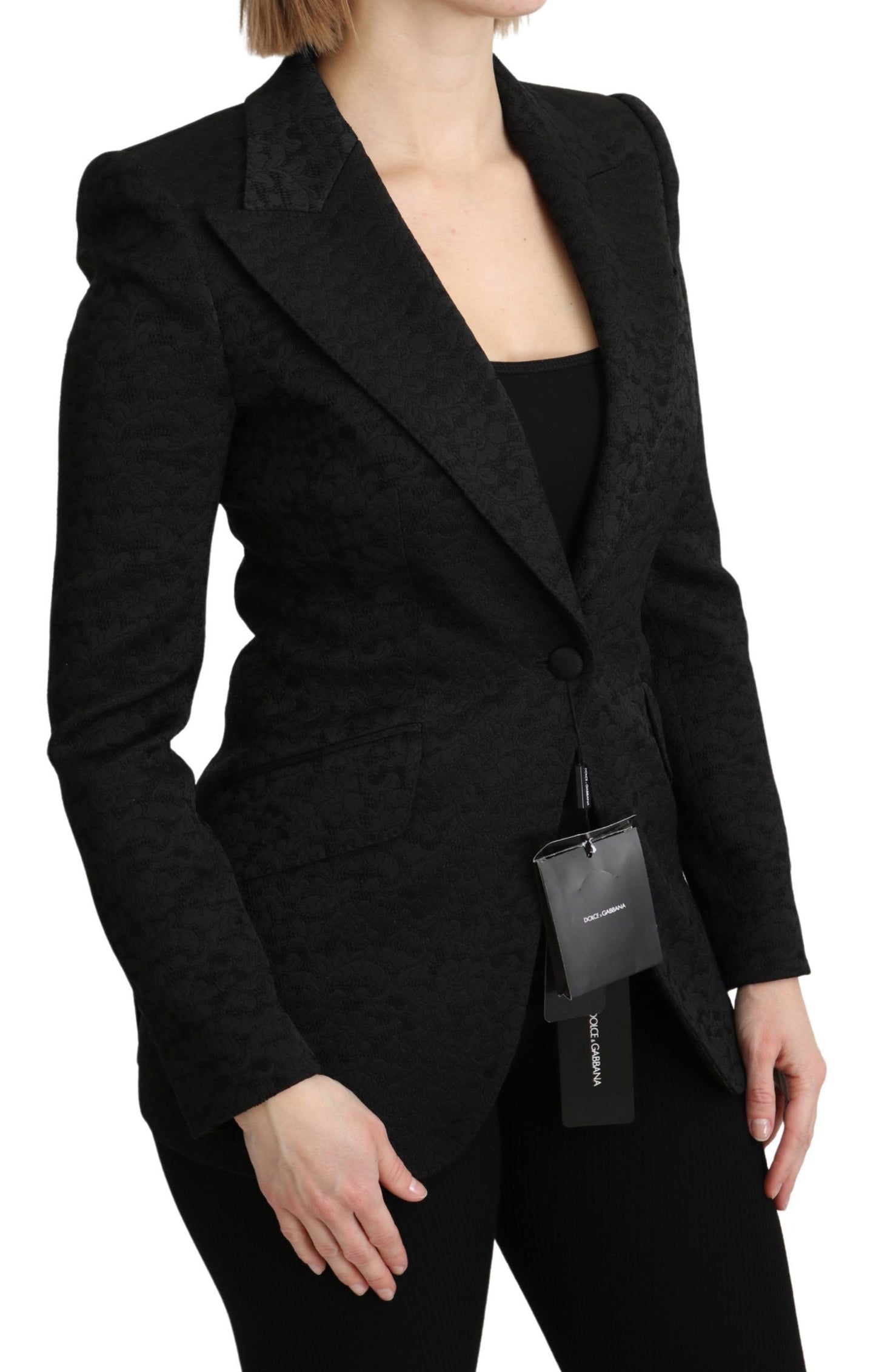 Dolce &amp; Gabbana elegant sort brokade enkeltradet blazer