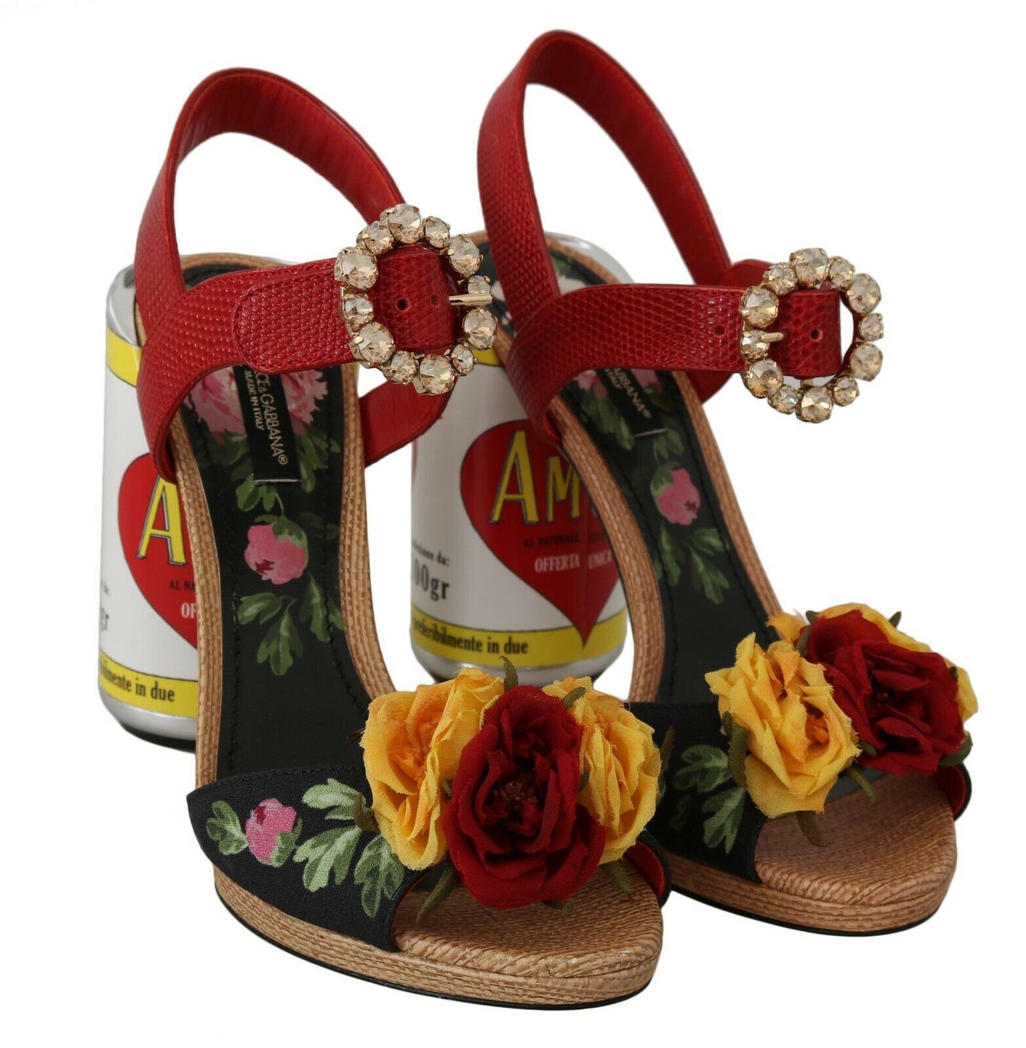 Dolce &amp; Gabbana flerfarvede blomstrede krystaludsmykkede sandaler