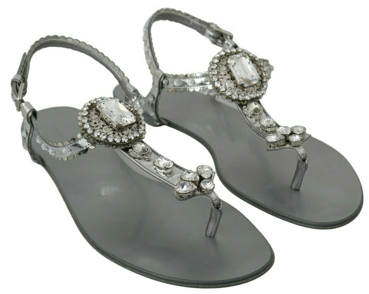 Dolce &amp; Gabbana Elegant Silver Flats med krystaludsmykning