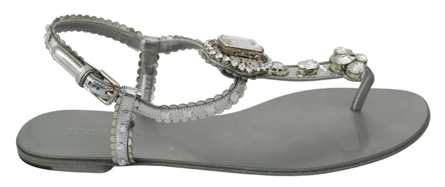 Dolce &amp; Gabbana Elegant Silver Flats med krystaludsmykning