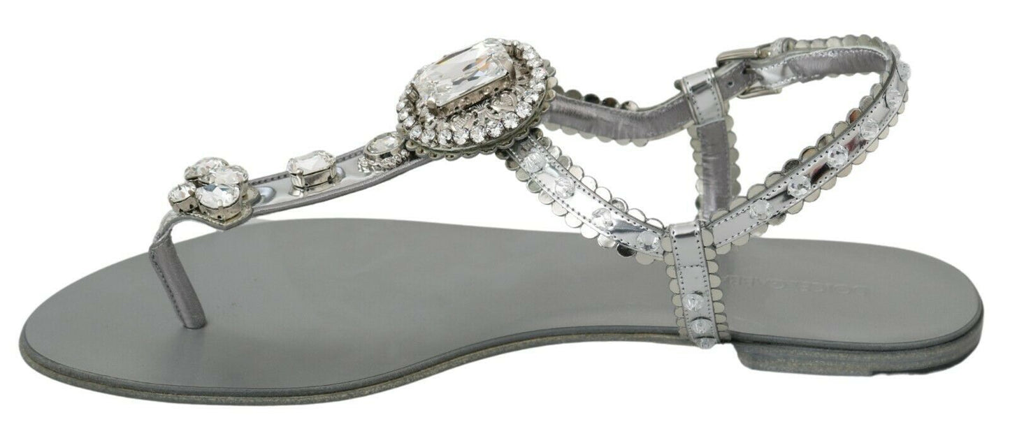 Dolce &amp; Gabbana Elegant Silver Flats med krystaludsmykning