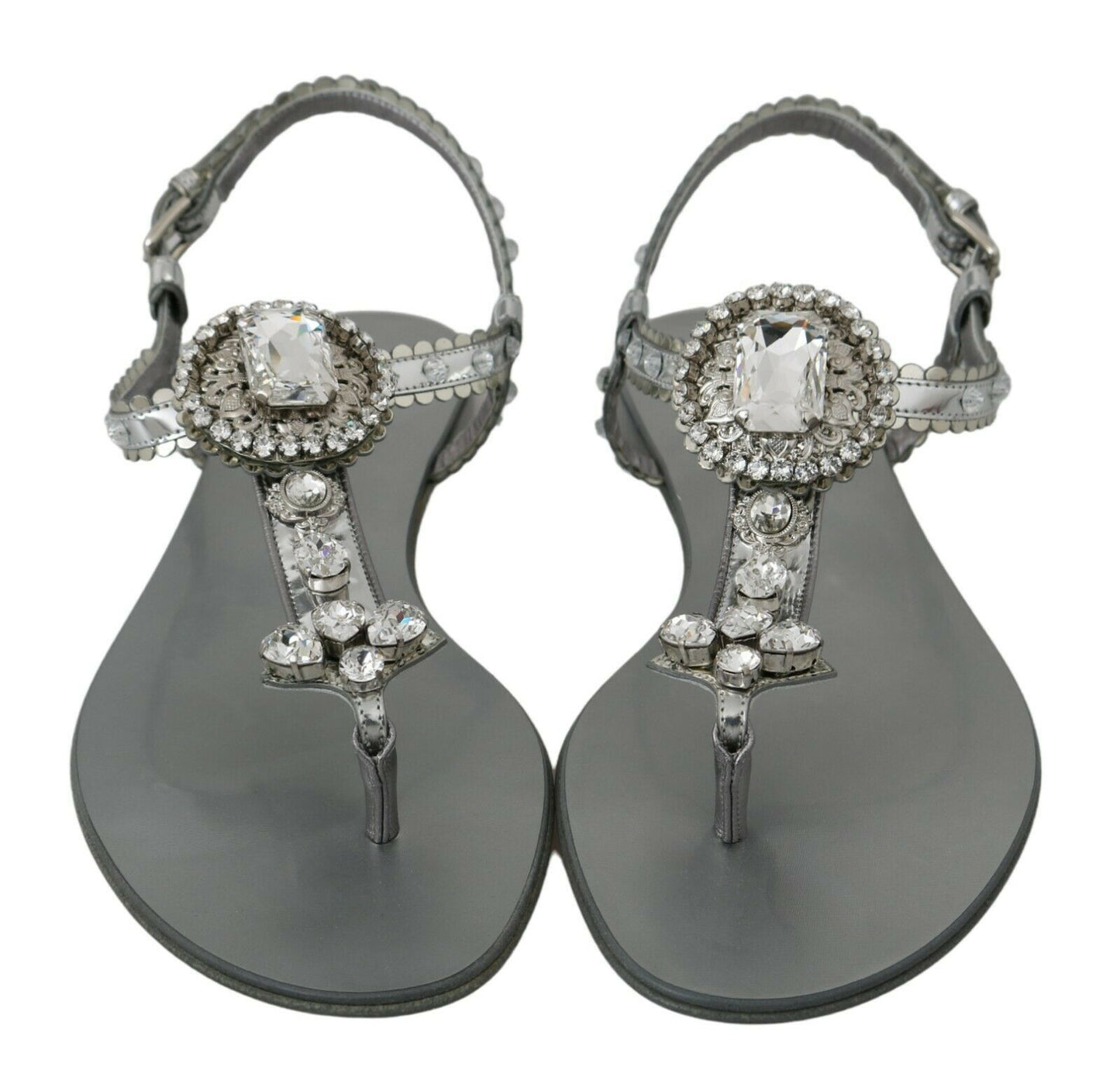 Dolce &amp; Gabbana Elegant Silver Flats med krystaludsmykning