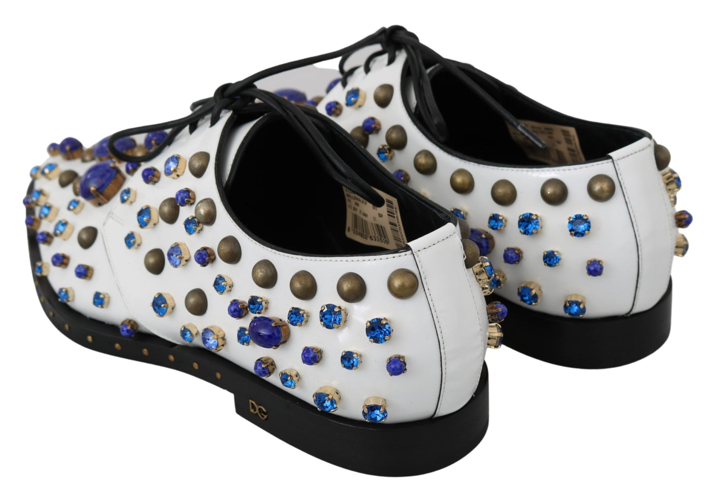 Dolce & Gabbana Elegant White Leather Dress Shoes With Crystals