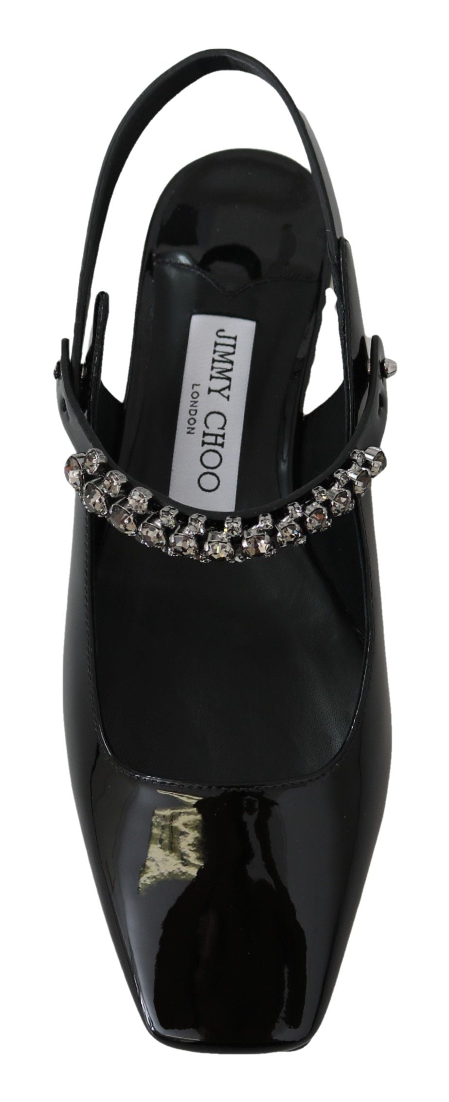 Jimmy Choo Elegant sort patenteret lejlighed med krystalaccent