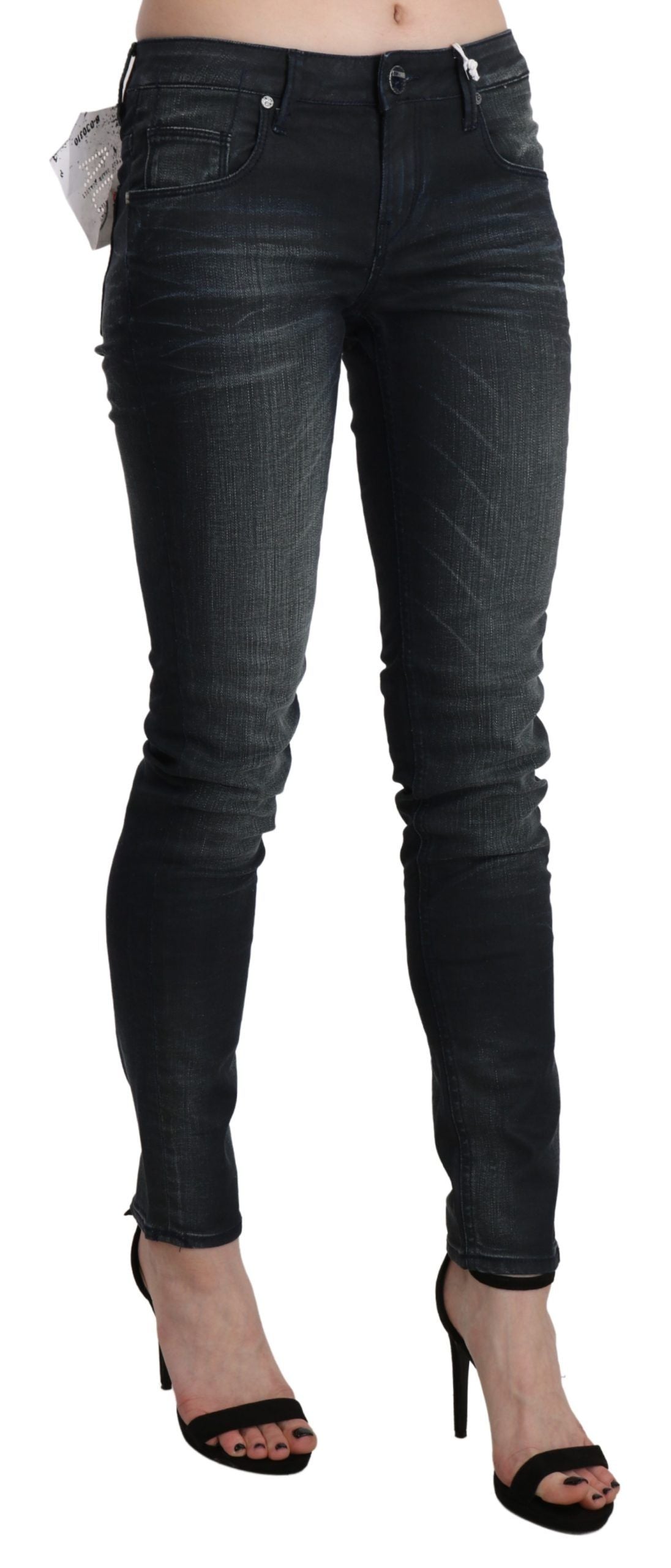 Acht Elegante skinny sorte jeans med lav talje