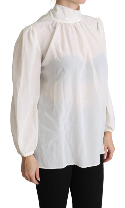 Dolce &amp; Gabbana Elegant Hvid Silkebluse Med Sløjfe