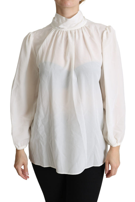 Dolce &amp; Gabbana Elegant Hvid Silkebluse Med Sløjfe