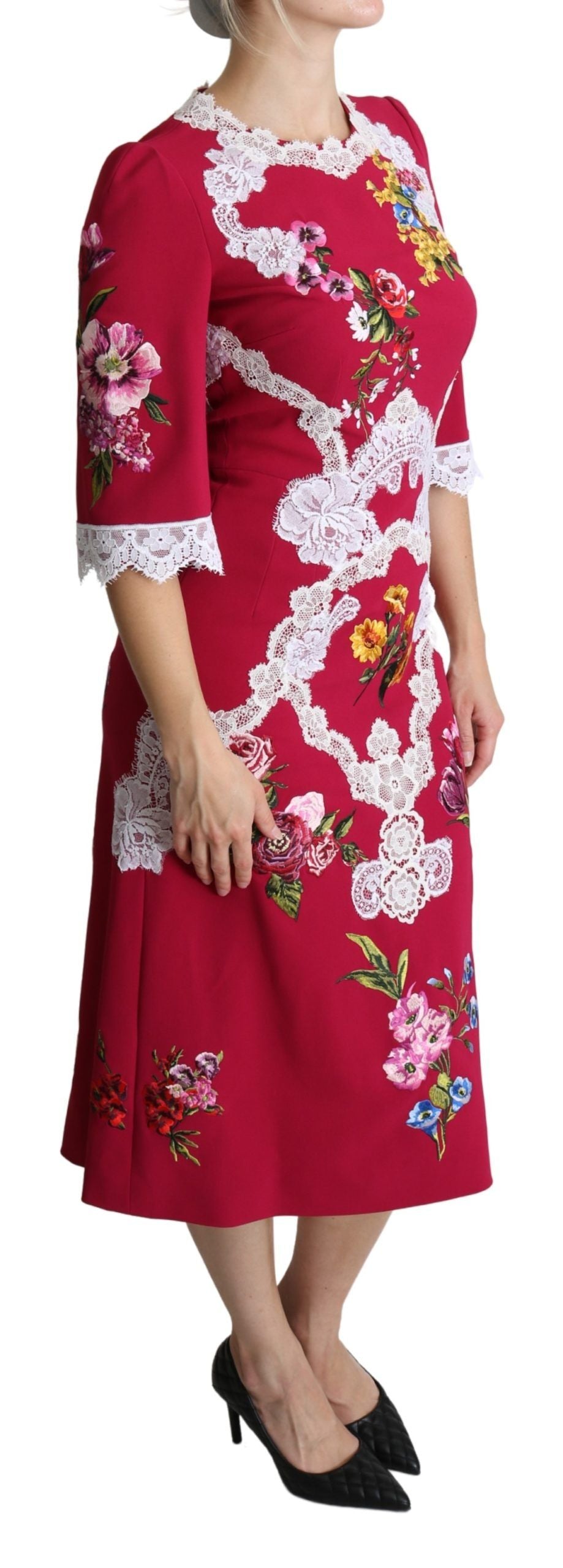 Dolce &amp; Gabbana Midi-kjole med blomsterbroderet skede