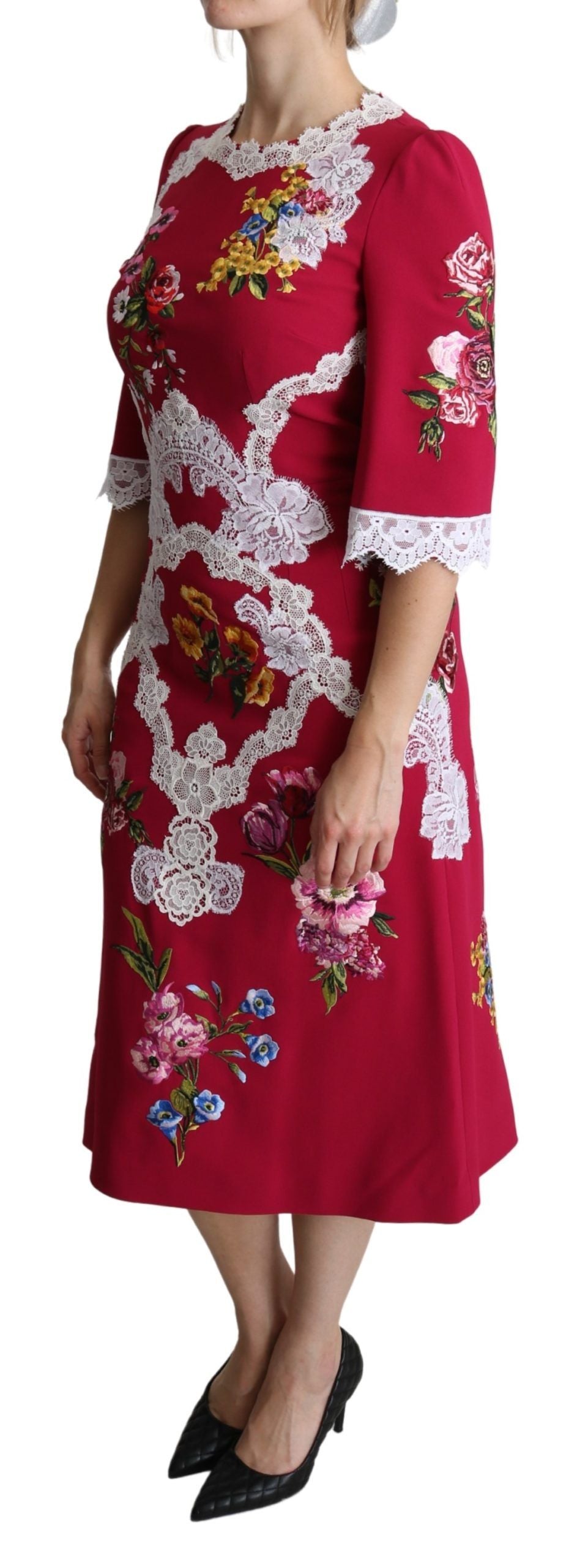 Dolce &amp; Gabbana Midi-kjole med blomsterbroderet skede