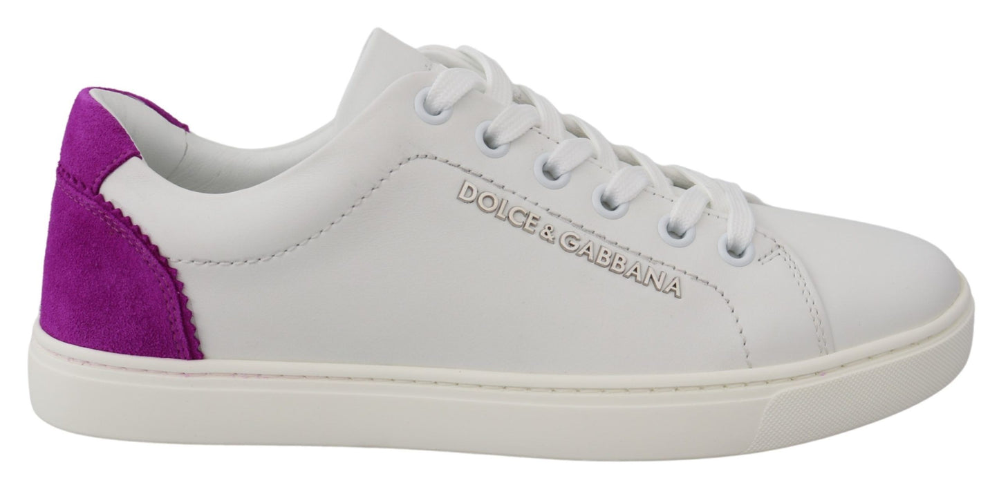 Dolce &amp; Gabbana smarte hvide lædersneakers med lilla accenter