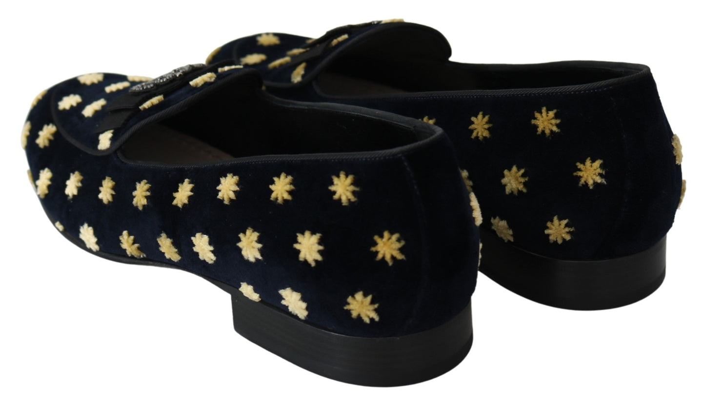 Dolce &amp; Gabbana Elegant Velvet Crown Brodery Loafers