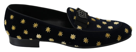 Dolce &amp; Gabbana Elegant Velvet Crown Brodery Loafers