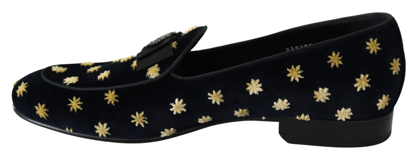 Dolce &amp; Gabbana Elegant Velvet Crown Brodery Loafers