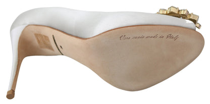 Dolce &amp; Gabbana Hvide Krystal Peep Toe Silkeblandingshæle