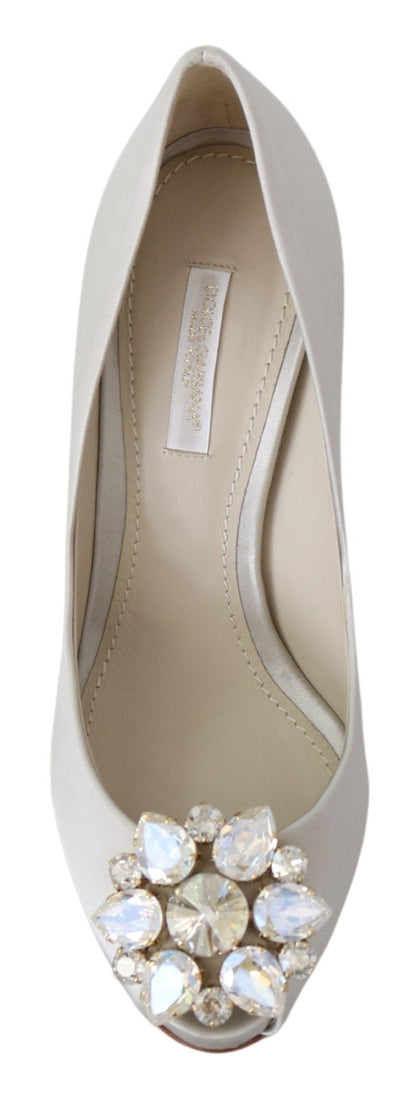 Dolce &amp; Gabbana Hvide Krystal Peep Toe Silkeblandingshæle