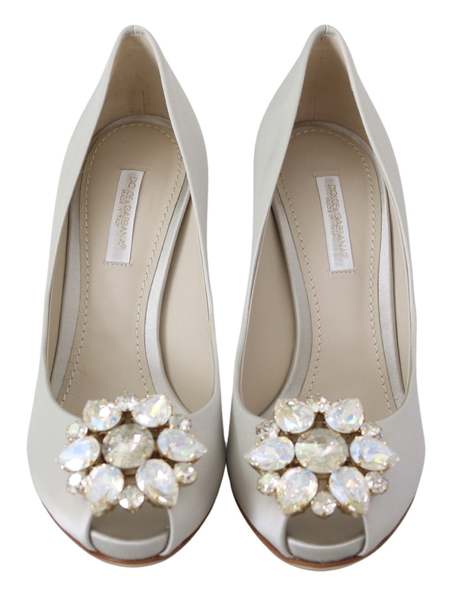 Dolce &amp; Gabbana Hvide Krystal Peep Toe Silkeblandingshæle