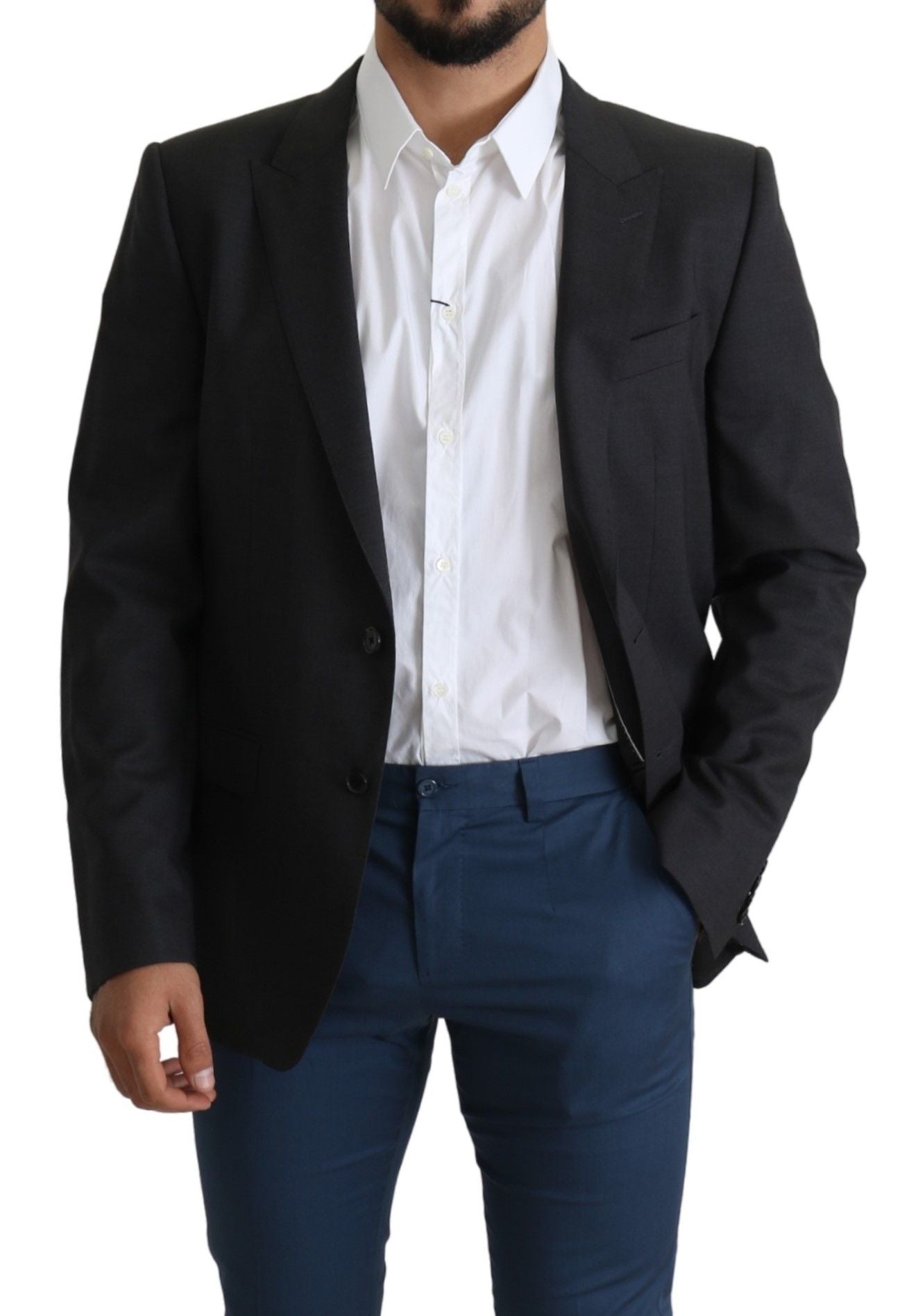 Dolce &amp; Gabbana elegant grå uldsilkeblanding Slim Fit Blazer