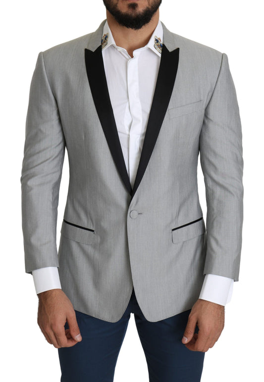 Dolce &amp; Gabbana Elegant Silk Blend Lysegrå Blazer