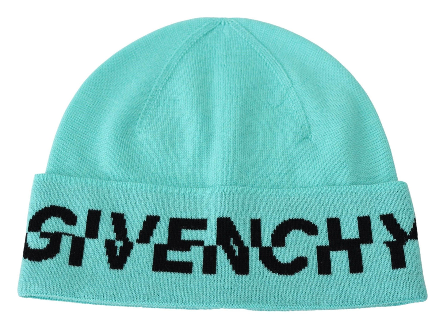 Givenchy Aquamarine Green Wool Beanie med signaturlogo