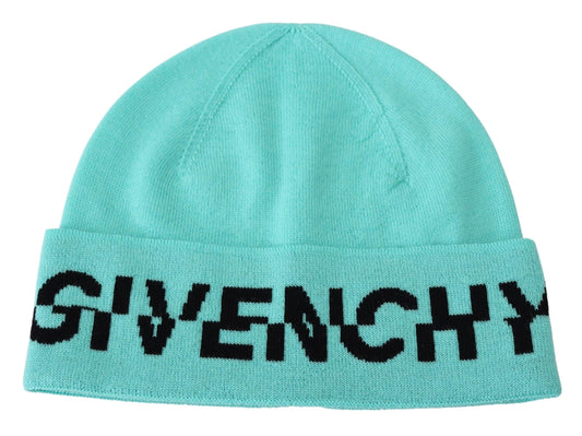 Givenchy Aquamarine Green Wool Beanie med signaturlogo