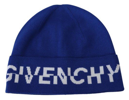 Givenchy Chic Unisex Cobalt Wool Beanie med logodetaljer