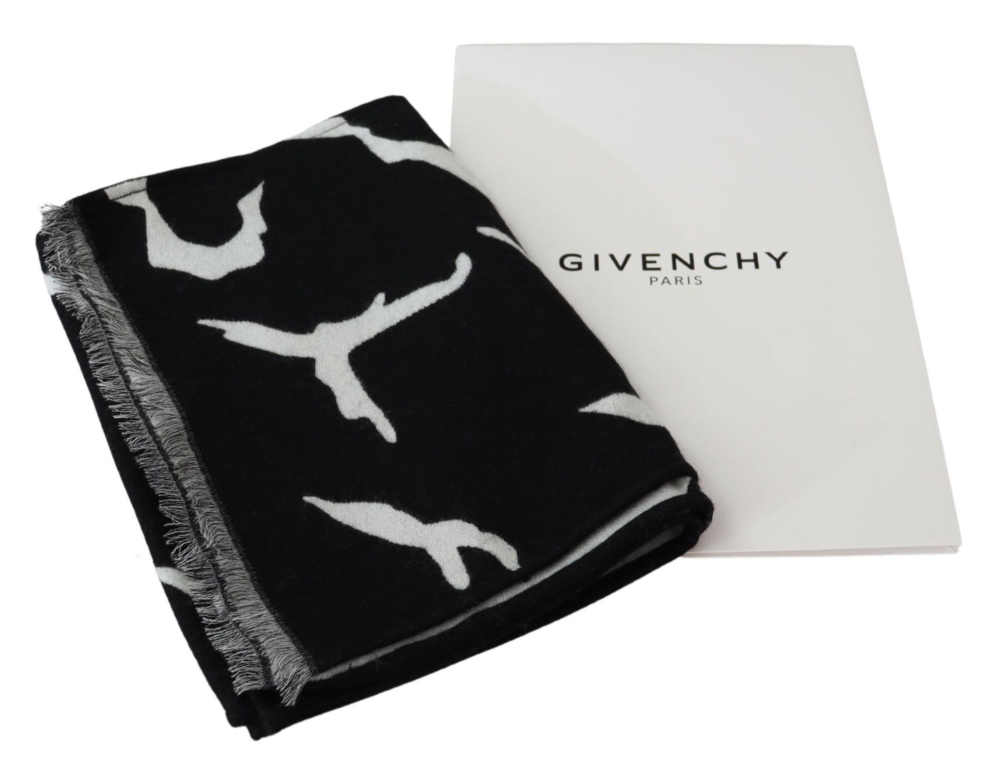 Givenchy Elegant unisex uld-silketørklæde i sort og hvid