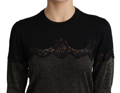 Dolce &amp; Gabbana Elegant Lurex Jerseybluse med blondedetaljer
