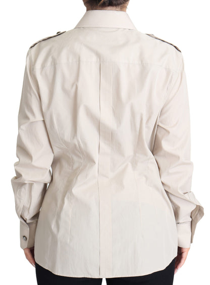 Dolce &amp; Gabbana Elegant Beige Bomulds Safari Skjorte