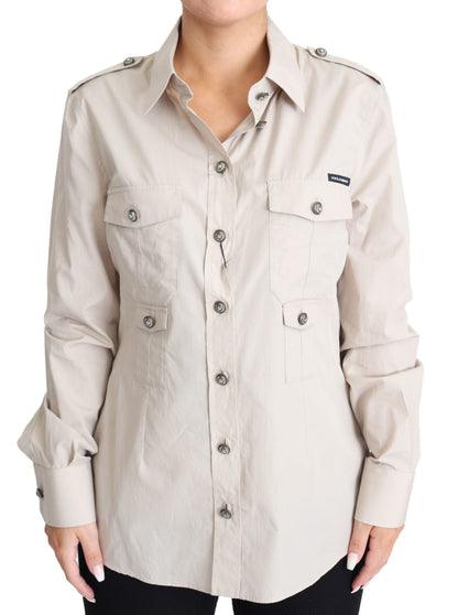 Dolce &amp; Gabbana Elegant Beige Bomulds Safari Skjorte