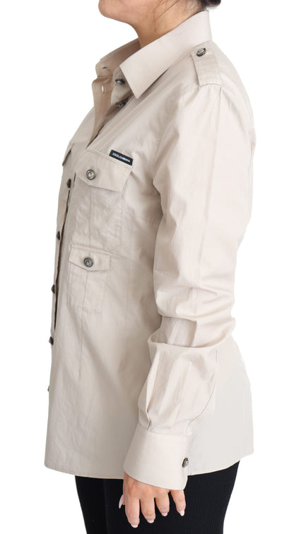 Dolce &amp; Gabbana Elegant Beige Bomulds Safari Skjorte