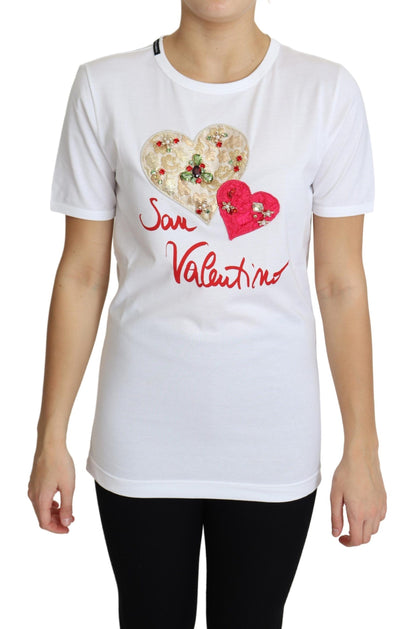 Dolce &amp; Gabbana krystaludsmykket hvid bomulds-T-shirt