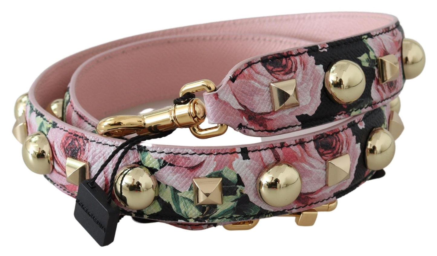 Dolce &amp; Gabbana Floral Gold Stud Læderrem i Pink