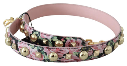 Dolce &amp; Gabbana Floral Gold Stud Læderrem i Pink