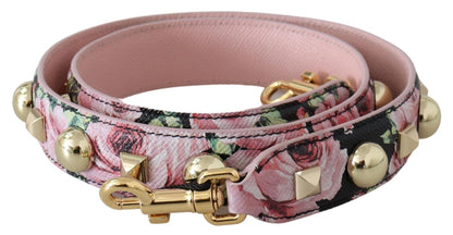 Dolce &amp; Gabbana Floral Gold Stud Læderrem i Pink