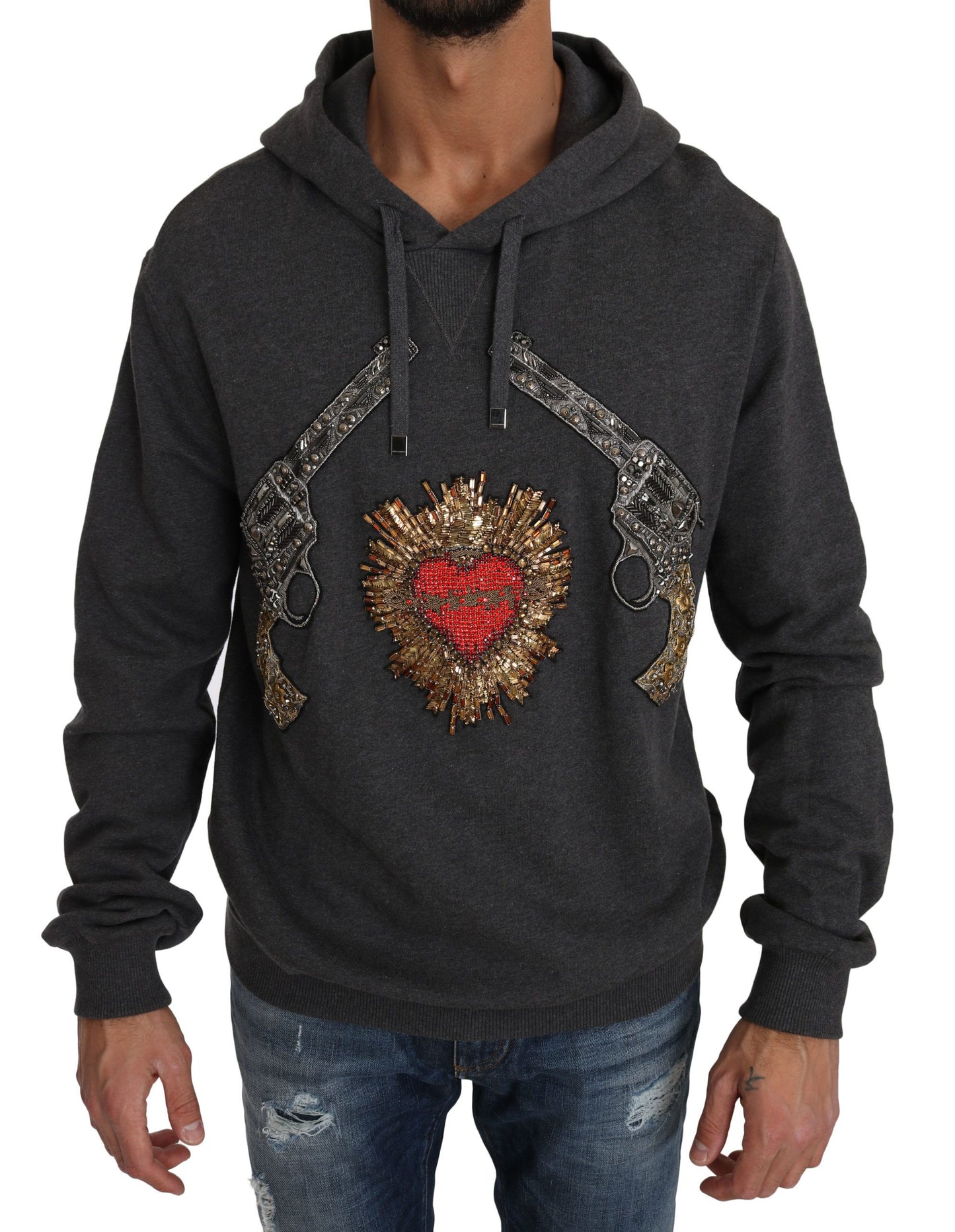 Dolce &amp; Gabbana Grå Crystal Heart Gun Motiv Sweater