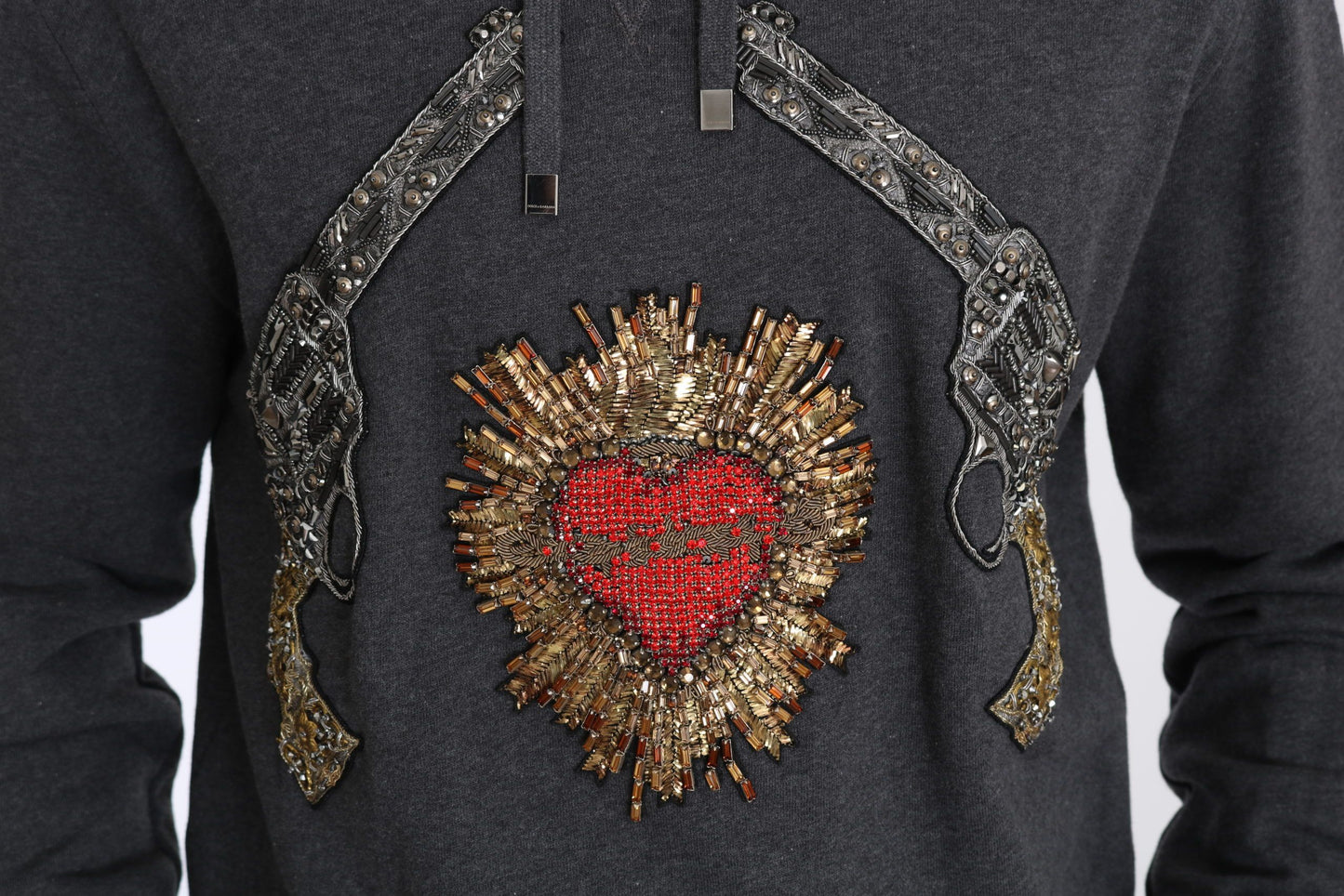 Dolce &amp; Gabbana Grå Crystal Heart Gun Motiv Sweater